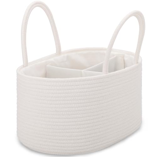 COMSE Large Cotton Rope Baby Diaper Caddy Organizer with Handles, White - color: White, size: Large