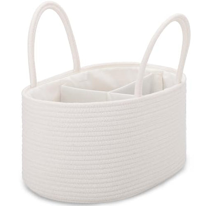 COMSE Large Cotton Rope Baby Diaper Caddy Organizer with Handles, White - color: White, size: Large