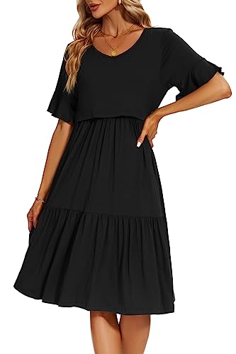 Smallshow Women's Ruffle Maternity Nursing Dress - color: Black, size: Large