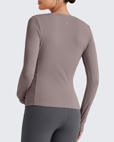 G4Free BareFeel Pregnancy Workout Tops Maternity Long Sleeve Shirts Ruches - color: Taupe, size: Medium