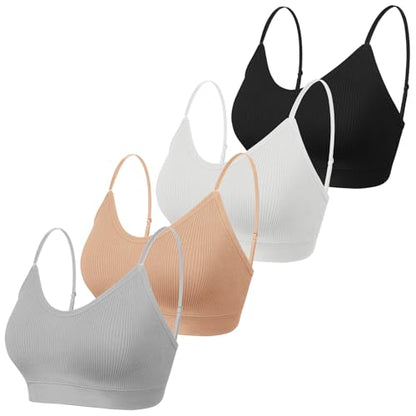 KCDDUMK 4 Pack Cami Bralettes for Women, Spaghetti Strap Sleep Bras - color: Black, White,nude, Grey, size: Small