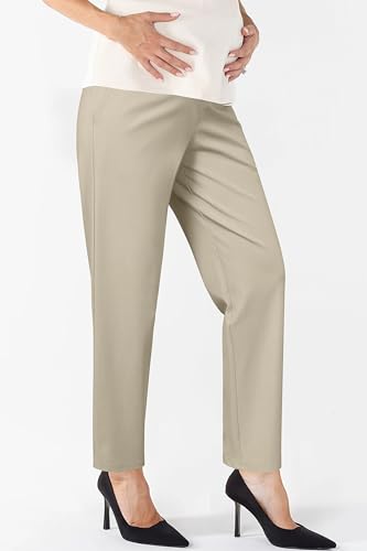 OUGES Women's Over Belly Straight Leg Maternity Pants with Pockets - color: Light Khaki, size: Small