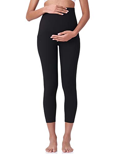 POSHDIVAH Maternity Capri Leggings with Pockets Pregnancy Workout Pants - color: 2pcs Black, size: Medium