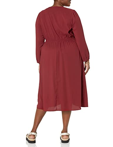 Amazon Essentials Women's Lightweight Georgette Long Sleeve V-Neck Midi Dress (Available in Plus Size) - color: Burgundy, size: XX-Large