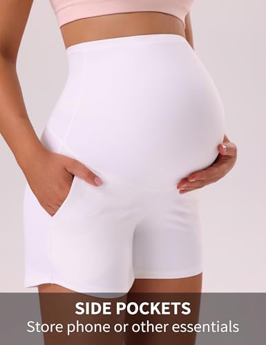 Mama Land Women's Maternity Athletic Shorts with Pockets, 4 Inch - color: Off-white, size: XX-Large