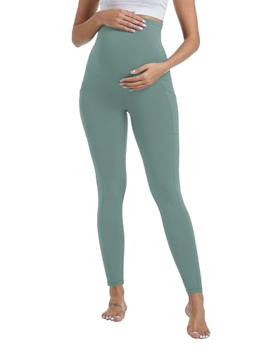 Women's Fleece Lined Maternity Leggings - color: Green, size: Large