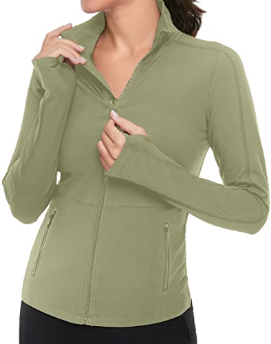 VUTRU Women's Workout Yoga Jacket Full Zip Running Athletic Track Jacket - color: Bean Green, size: X-Small