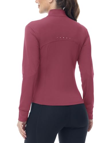 BGOWATU Women's Workout Athletic Jacket Zip Up Running Jackets Thumb Hole - color: Berry Red, size: X-Small