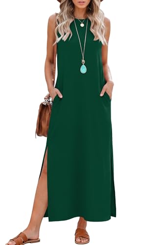 RUMIA Womens Summer Dresses Sleeveless Long Dress with Pockets - color: Green, size: Medium