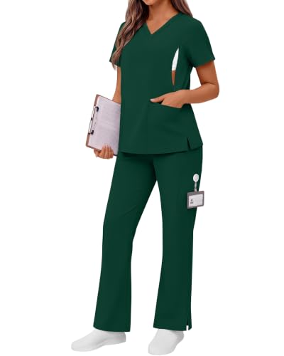 Women's Maternity Scrub Top Pant Set - color: Dark Green, size: XX-Large