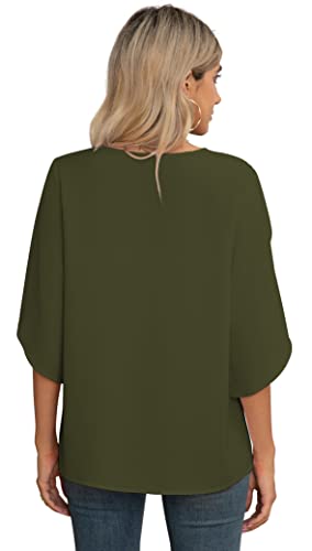 Jouica Women's 3/4 Ruffled Sleeve Blouses Summer Chiffon Casual Loose Tops - color: 01amy Green, size: Medium