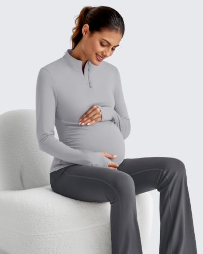 G4Free Lightbreeze Maternity Shirts Long Sleeve Quarter Zip Pregnancy Top - color: Gray, size: X-Large