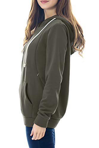 Smallshow Women's Fleece Maternity Nursing Sweatshirt Hoodie Kangaroo Pocket - color: Army Green, size: Medium