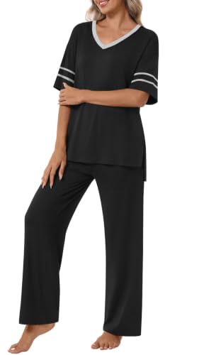 Anyhold Lounge Sets for Women Fall Pajamas Set 2 Piece Outfits - color: Dark-gray, size: Large