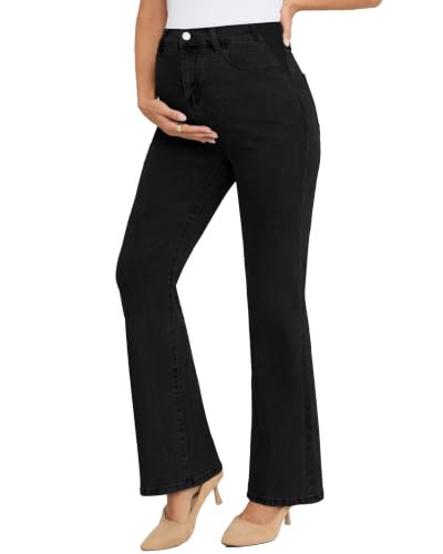 PACBREEZE Women's Maternity Flare Jeans Mid-Rise Stretchy Bell Bootcut Jeans Denim Pregnancy Pants, S-XXL - color: Black, size: Medium
