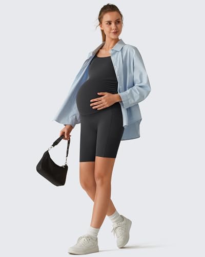 G4Free BareFeel Built in Bra Maternity Romper Smart Back Opening Jumpsuit - color: Black, size: Large