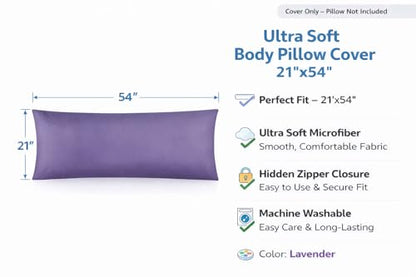 EVOLIVE Body Pillow Cover 21"x54", Microfiber, Hidden Zipper (Lavender) - color: Lavender