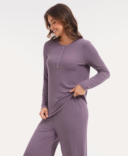 GYS Women's Bamboo Viscose Nursing Pajama Set, Wide Waist Cooling - color: Purplish Grey, size: Small