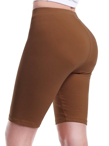 Design by Olivia Women's Soft Cotton Stretch High Waisted Biker Yoga Shorts - color: Mocha, size: X-Large