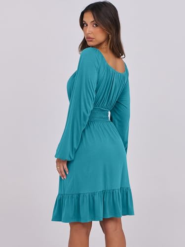 ANRABESS Women Long Lantern Sleeve Square Neck Fall Short Dress - color: Lake, size: Small