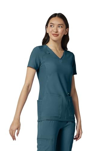 Cherokee Women's Medical Scrub Top Iflex V-Neck Knit Panel Top CK605 - color: Caribbean Blue, size: XX-Large Plus
