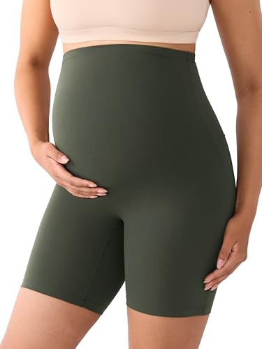 MOMANDA Seamless Maternity Biker Shorts 6" - color: Aspen Olive, size: X-Small