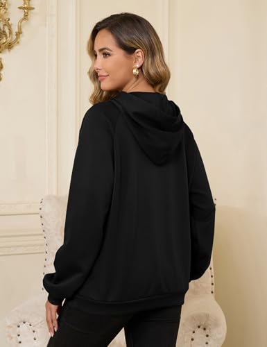 Nursing Sweatshirt Hoodie for Breastfeeding with Hidden Zippers Maternity Breast Pumping Tops Kangaroo Pocket - color: Black, size: Large