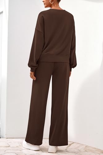 PRETTYGARDEN Women 2 Piece Outfits Fall Sweatsuit Lounge Set - color: Dark Brown, size: XX-Large