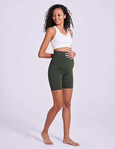 Enerful Maternity Biker Shorts with Pockets 8"/5" - color: Black + Dark Green 8", size: Large