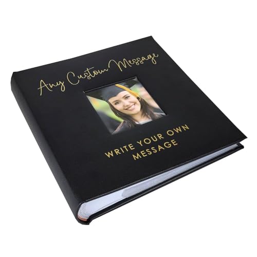 Small Personalized Custom Message Photo Album Black Leatherette Holds 100 Photos Custom Gift - color: Any Custom Message, size: Black - Small