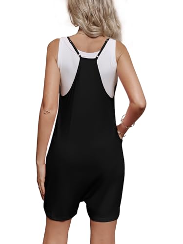 FMEYOA Maternity Romper Sleeveless Overall Shorts Jumpsuit with Pockets - color: Black, size: Small