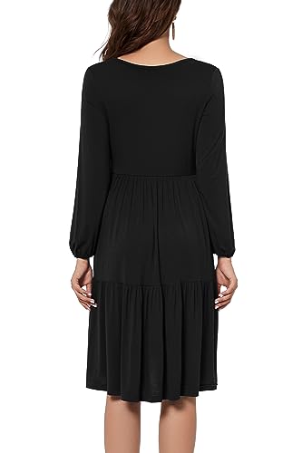 Smallshow Women's Maternity Dress Ruffle Long Sleeve Pregnancy Clothes - color: Black, size: Large