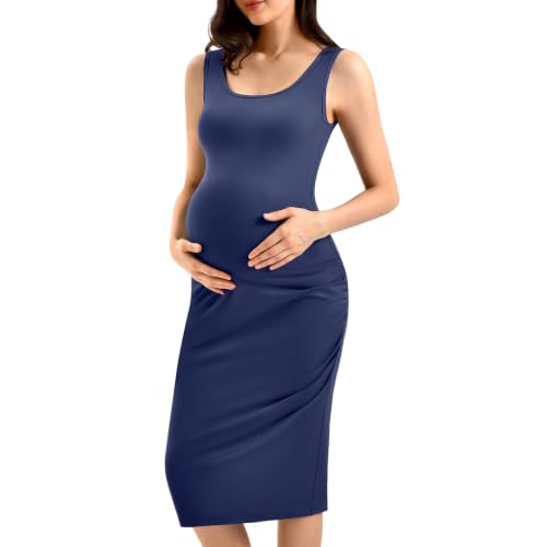 CADITEX Women's Tank Top Maternity Dress Ruched Pregnancy Clothes - color: Navy, size: Large