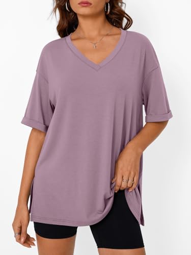 Trendy Queen Plus Size Oversized V Neck Tshirt Tops Workout Wear - color: Dark Pink, size: Large