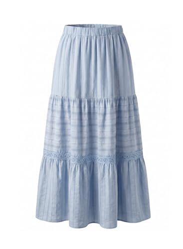 BLENCOT Women's Boho Tiered High Waisted Cotton Long Flowy Skirt - color: Blue, size: Small