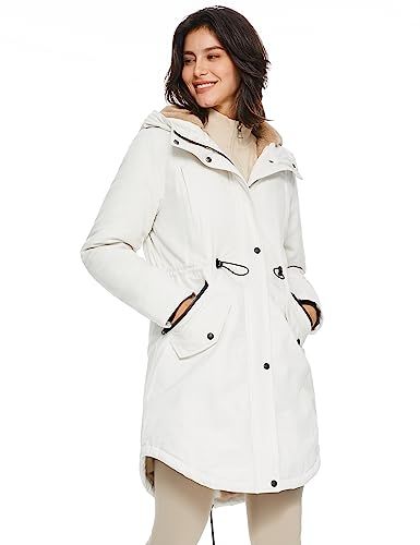 Orolay Women's Thicken Fleece Lined Parka Winter Coat Hooded Jacket with Pockets - color: Beige, size: Medium