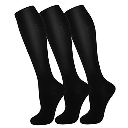 FuelMeFoot 3 Pack Copper Compression Socks - Compression Socks Women & Men Circulation - Best for Medical,Running,Athletic - color: 001 Black-classic, size: Small-Medium
