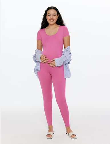 POSHDIVAH Maternity Jumpsuit Romper Leggings Short Sleeve - color: Pink, size: XX-Large