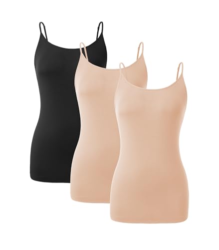 DAVID ARCHY Women's Bamboo Rayon Camisole Tank Tops No Shelf Bra, 3 Pack - color: Nude/Black, size: Small