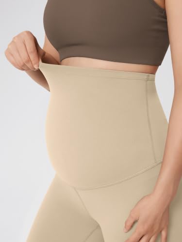 ODODOS Women's Maternity Leggings 25" - Buttery Soft Over The Belly Pregnancy Lounge Yoga Pants - color: Beige, size: Small