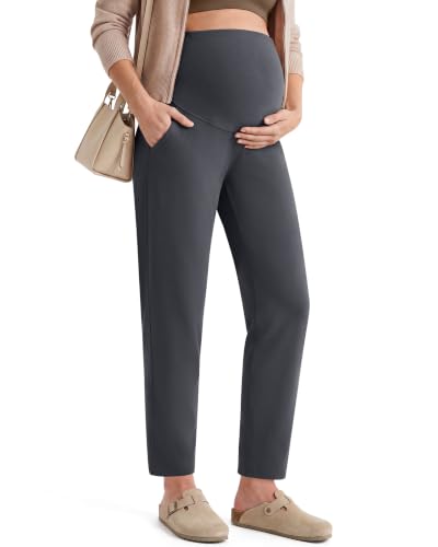 G4Free EverGoing Maternity Work Pants Pregnancy Tapered Ankle Trousers - color: Dark Gray, size: Small