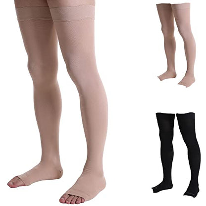 Doc Miller Thigh High Open Toe Compression Stockings 15-20mmHg - color: Beige, size: X-Large