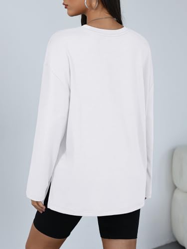 Trendy Queen Womens Oversized Side Slit Long Sleeve Shirts Fall Tops - color: White, size: Large