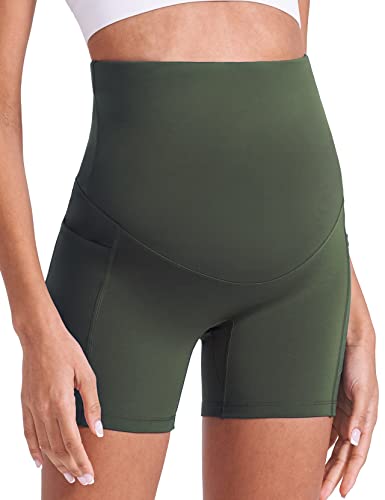 Enerful Maternity Biker Shorts with Pockets 8"/5" - color: Black + Dark Green 5", size: Small