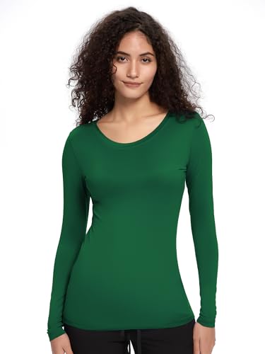 COZYFIT Underscrub Long Sleeve Women, Scrubs Undershirts, Crew Neck - color: Hunter Green, size: Medium