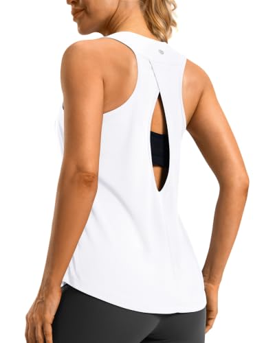 G Gradual Women's Workout Tops Open Back Athletic Tank Tops Running Shirts - color: B White, size: Large