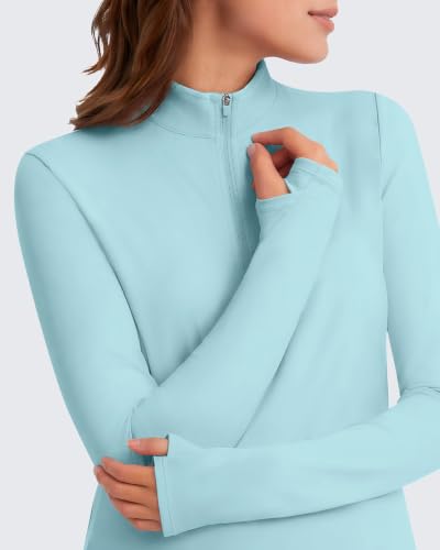 G4Free Lightbreeze Maternity Shirts Long Sleeve Half Zip Mock Neck Yoga - color: Light Blue, size: Small