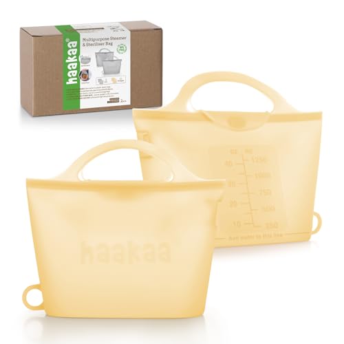 Haakaa On-The-Go Silicone Microwave Steam Sterilizer Bags for Travel, 40oz/1250ml Reusable Silicone Steaming Bags for Baby Bottles, Breast Pump, Accessories, Pacifiers, Teethers, Pineapple/2PCS - color: Pineapple 2PCS, size: 1250ML