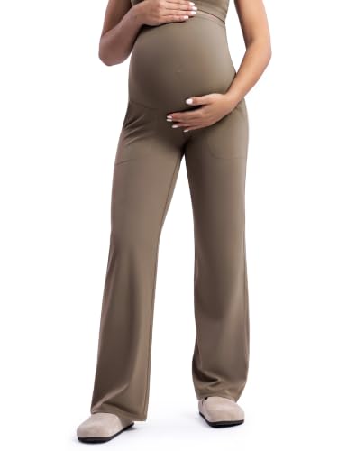 ENERBLOOM Women's Maternity Pants Over the Belly Pregnancy Work Trousers - color: Coffee, size: Large