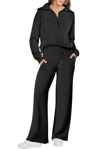 ANRABESS Women 2 Piece Set Sweatsuits Lounge Fall Outfits - color: Black, size: X-Large